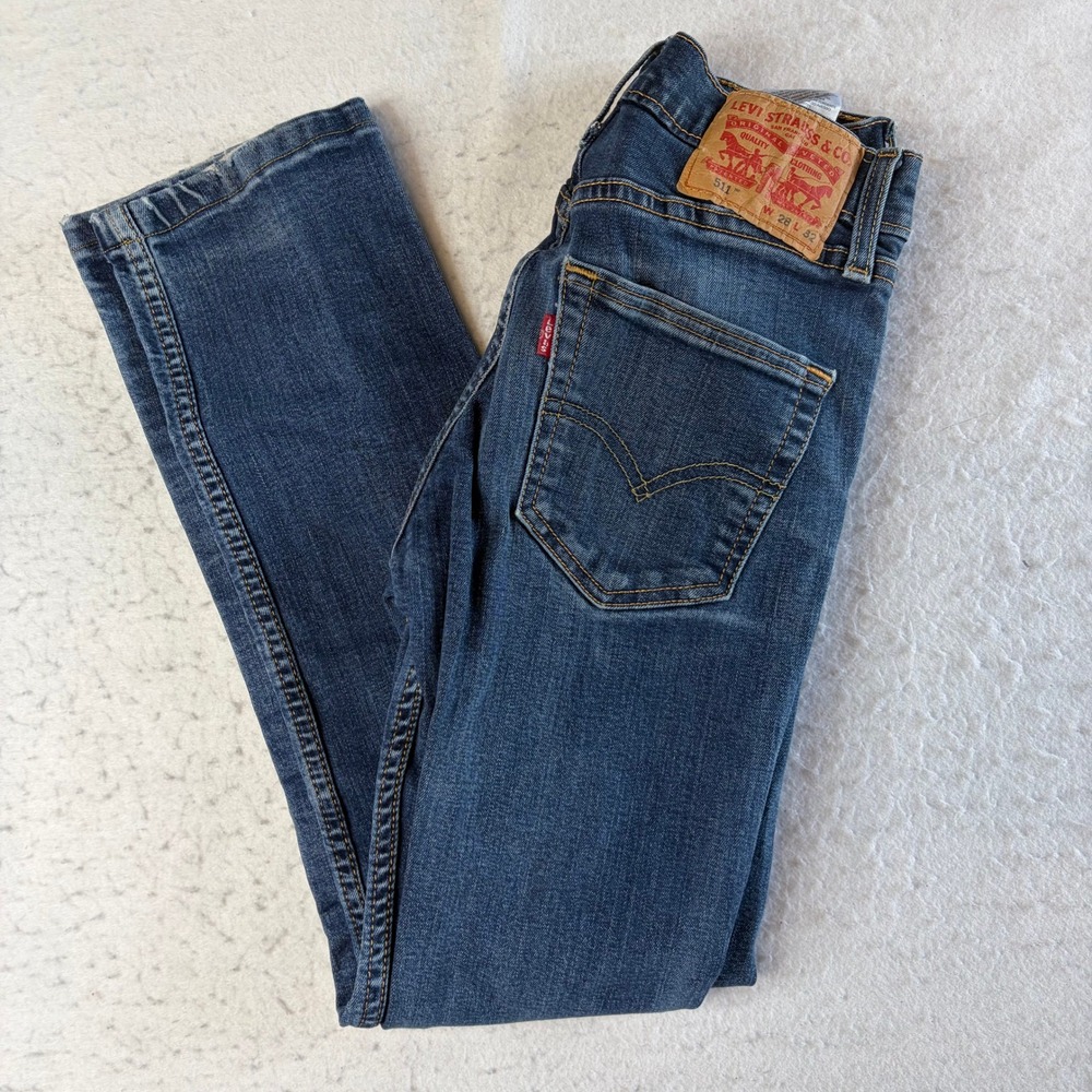 Levi's 511 Slim Fit Jeans Mens 28x25 Blue Denim Faded Distressed Hem